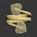 Luxurious Gold Ring With Twisted Band Heart Shaped Green Gemstones And White Diamonds