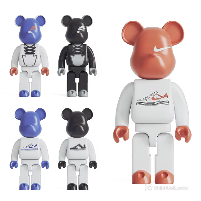 Stylish Bear Figurine Decorative Set With Nike Logo And Multi Color Design 3d model 