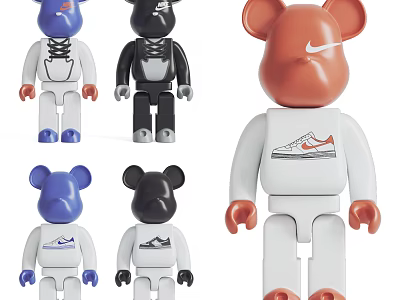 Stylish Bear Figurine Decorative Set With Nike Logo And Multi Color Design 3d model