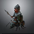 Duck Knight In Armor Riding Giant Ant With Spear And Green Shield Emblem