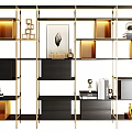 Stylish Black and Gold Storage Shelf Unit with Multiple Shelves Books and Decorative Items