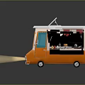 Orange Mobile Food Truck With White Roof Red And White Striped Awning And Headlights