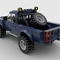 Blue Off-Road Truck Made With Building Blocks Featuring Large Tires And Headlights