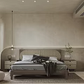 Minimalist Modern Bedroom Interior Design With Beige Walls Bed Pendant Light And Area Rug