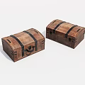 Two Vintage Brown Wooden Chests With Black Straps And Lock Details