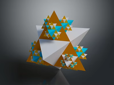 3D Abstract Geometric Sculpture With Orange White And Blue Triangles Design 3d model