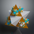 3D Abstract Geometric Sculpture With Orange White And Blue Triangles Design