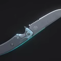 Modern Tactical Knife With Gray Handle Green Accents Flame Pattern Serrated Edge Blade 3d model