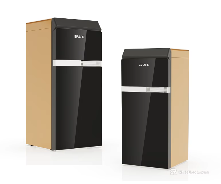 Sleek Modern Upright Refrigerators Freezers with Black Front Brown Sides and Metallic Trim 3d model 