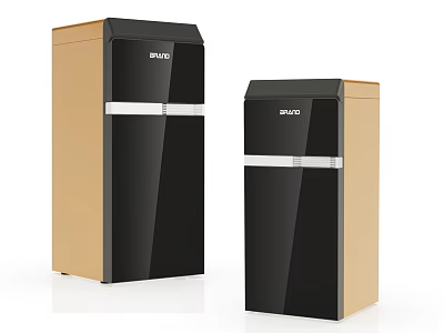 Sleek Modern Upright Refrigerators Freezers with Black Front Brown Sides and Metallic Trim 3d model