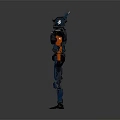 Mechanical Robot Character With Blue Black Armor And Orange Accent Limbs 3d model