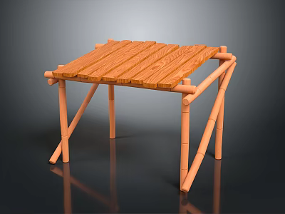 Wooden Garden Structure With Slatted Roof And Crossed Support Beams 3d model
