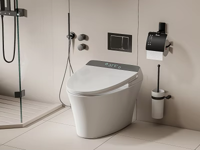 Smart Modern White Toilet In Sleek Contemporary Bathroom With Digital Panel 3d model