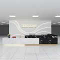 Modern Office Reception Desk With Black And White Marble Top And White Wavy Accent Wall
