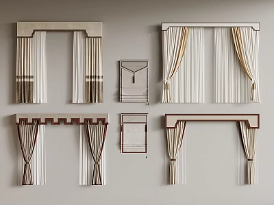 Various Curtain Designs With Beige White Draperies And Different Valance Styles For Home Interior 3d model
