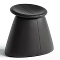 Black Leather Stool With Round Seat Conical Base And Stitched Design 3d model
