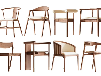 Modern Wooden Leisure Chairs With Various Designs And Comfortable Seat Cushions 3d model