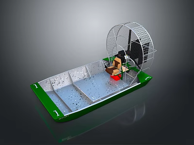 Green Fan Boat With Caged Propeller Gray Interior And Seat Structure 3d model