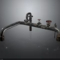 Rusty Metal Pipe Structure With Red Valves And Industrial Design Elements 3d model