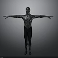 Spider Man Costume Figure With Arms Outstretched Black And Silver Web Pattern On Gray Background