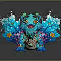 Cute Blue Fantasy Game Movie Character With Winged Design Star Decorations And Purple Flowers