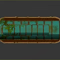 Vintage Tram Model With Green Roof Wooden Structure Decorative Windows And Wheels
