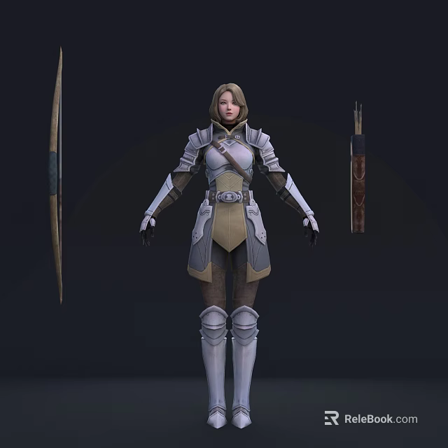 Game and Movie Warrior Character in Silver Brown Armor with Bow and Dagger 3d model 