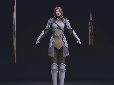 Game and Movie Warrior Character in Silver Brown Armor with Bow and Dagger 3d model