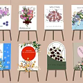 Decorative Flower Stands With Various Flowers And Welcome Signs For Entrance Decor