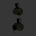 Two Green Military Rocket Launchers With Tubular Body Black Attachments And Yellow Straps