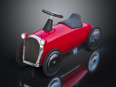 Red Vintage Style Kids Electric Toy Car With Steering Wheel And Black Seat 3d model