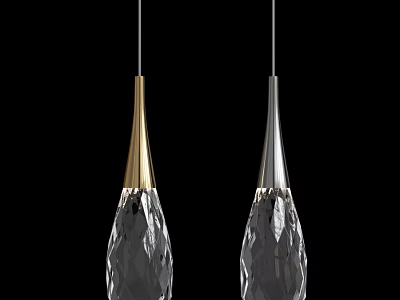 Two Pendant Lights With Golden And Silver Tops Transparent Crystal Material Water Drop Shape Design 3d model
