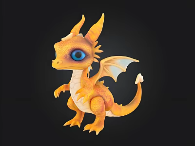 Cute Orange Dragon Character With Blue Eyes And Wings In 3D Design 3d model