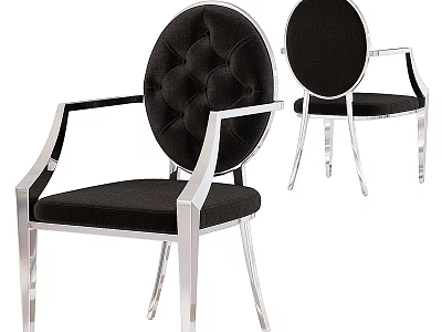 Modern Single Armchair with Tufted Black Upholstery and Silver Metal Frame Round Backrest 3d model