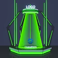 Champion Trophy Display With Green Cone Structure Blue Sphere And Logo 3d model