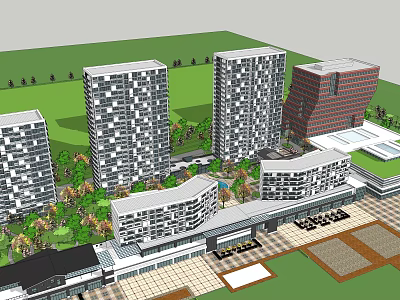 Modern Office Buildings Complex With Landscaped Gardens Plaza And Parking Areas 3d model