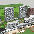 Modern Office Buildings Complex With Landscaped Gardens Plaza And Parking Areas