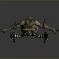 Game Movie Character 3D Model With Large Horns Fur Glowing Eyes And Outstretched Arms