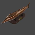 Copper Ship Shaped Sculpture Displayed On Wooden Base With Detailed Design