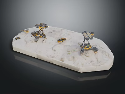 Mechanical Characters And Small Yellow Creatures On White Platform With Structures 3d model