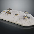 Mechanical Characters And Small Yellow Creatures On White Platform With Structures