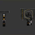 Game Movie Character Industrial Sci Fi Mechanical Platform And Black Coil Device With Yellow Stripe