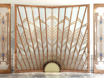 Elegant Art Deco Room Partition With Metal Frame Glass Panels And Intricate Patterns 3d model
