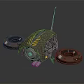 Modern Electronic Device With Dual Circular Sensors Central Lens Antenna Metallic Finish And Yellow Stripes