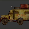 Vintage Yellow Truck With Red Gas Tanks On Roof And Worn Tires