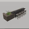 Modern Bar Counter Interior With Black Countertop Green Plant Light Bar Stools And Wine Glasses