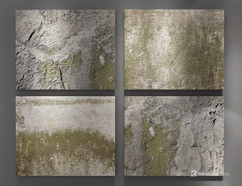 Rustic Wall Decor With Rough Texture And Natural Moss Covered Art Panels 3d model 