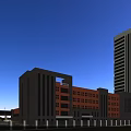 School Campus Buildings Including High Rise Teaching Tower Athletic Stadium And Green Surrounding Trees
