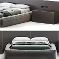 Modern Double Bed with Platform Design Green Bedding and Gray Nightstand 3d model