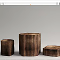 Natural Wooden Stump And Geometric Light Colored Stools With Texture Design 3d model